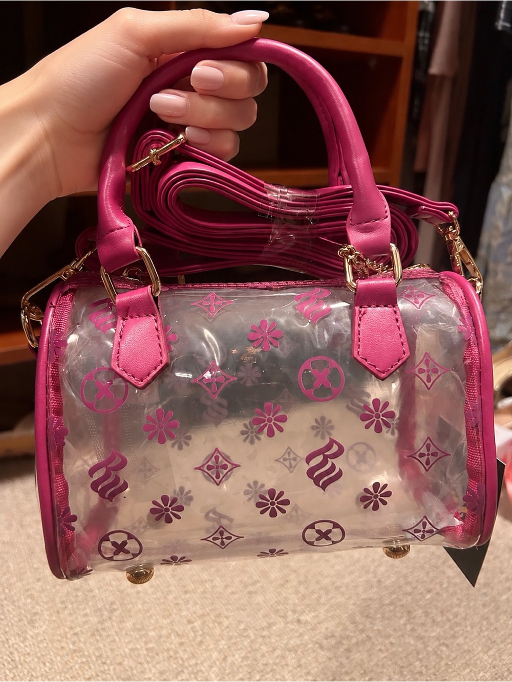 Rocawear Y2K revival Transparent fuscia PVC monogram print nano speedy crossbody